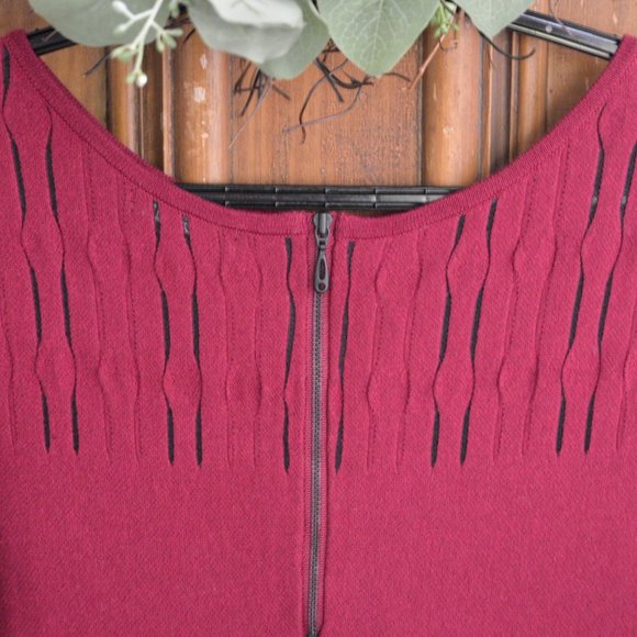Nic & Zoe Burgundy Illusion Twirl Knit Sweater Dress Womens Size XS Bell Sleeves - Picture 10 of 15